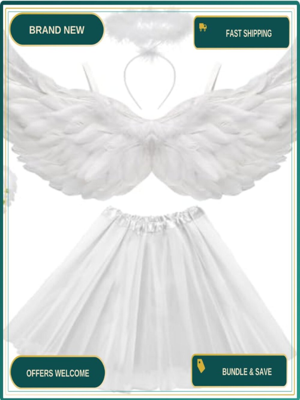 Angel Costume Accessory Set Wings Halo Tutu Wand Halloween Party
